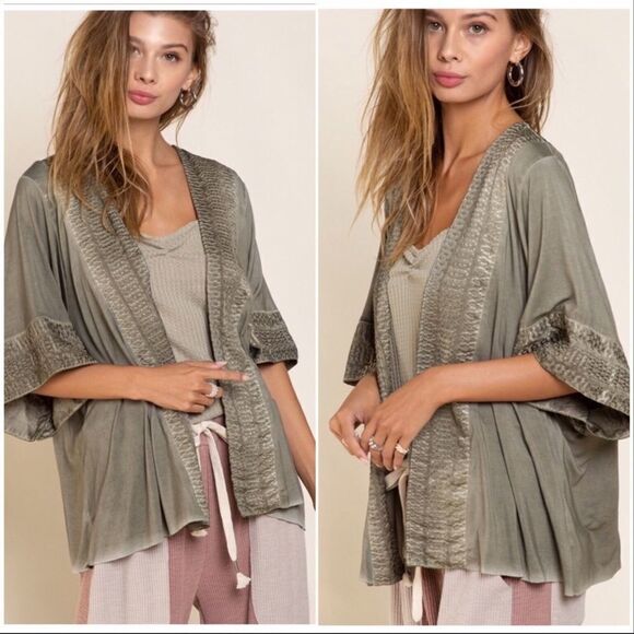 BOHO Embroidered Kimono in Olive - Picture 14 of 16